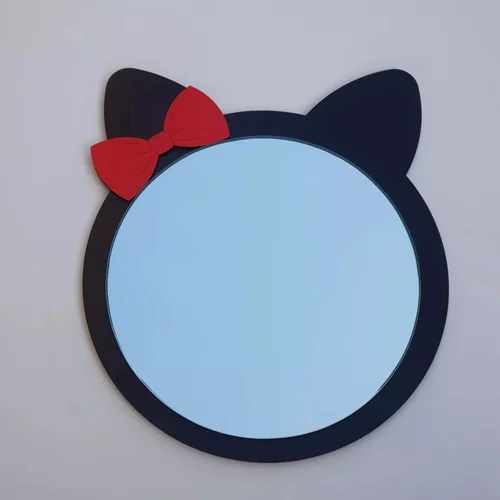 آینه دکوری پایه دار طرح گربه کیتی قطر 20 سانتیمتر